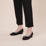 Shallow Wedge Pearl Bow Work Shoes - Black