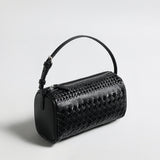 Hand-Woven Sheepskin Leather Cylinder Bag - Black