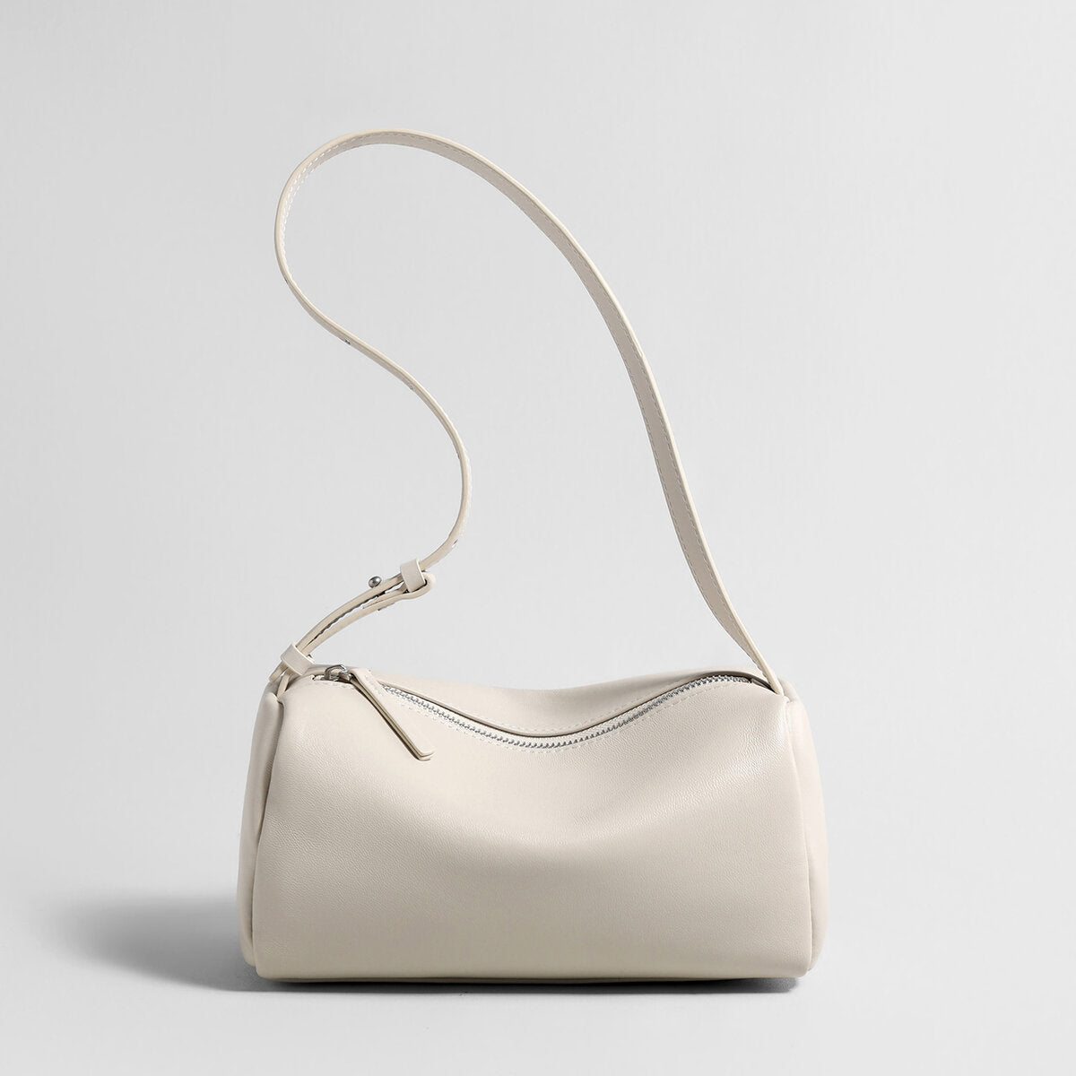 Soft Lambskin Leather Barrel Shoulder Bag - Ivory