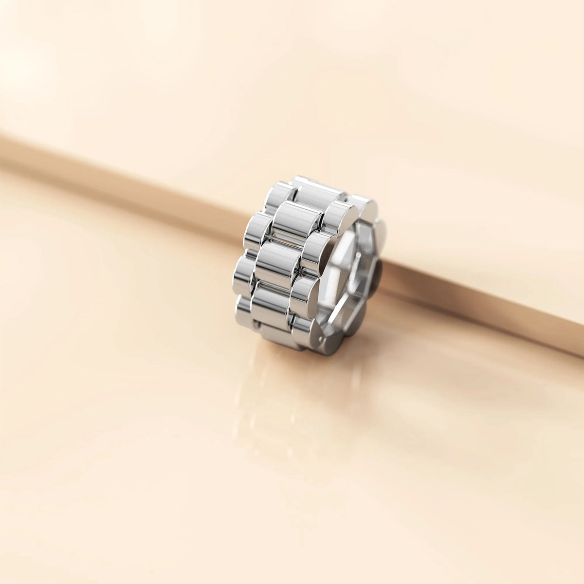 Bullion Gold Oyster White Gold Layered Stainless Ring