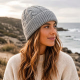 Cherry Red Cable Mohair Beanie - Grey