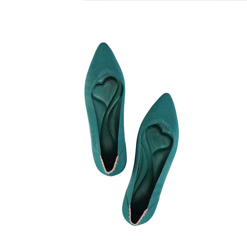 Comfortable Woven Pointed Toe Work Flats - Evergreen