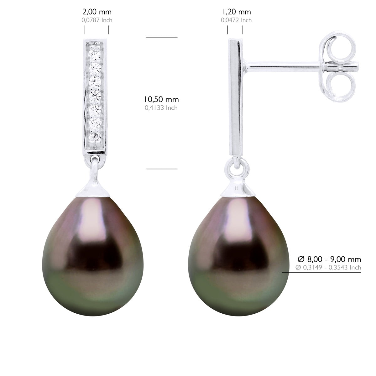 Earrings Real Cultured Tahiti Pearls Pear 8-9 mm - Longueur 42 cm