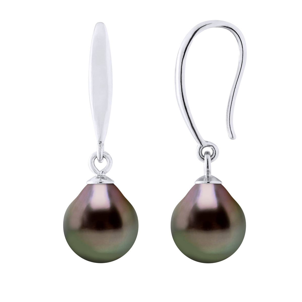 Earrings of Silver 925 and Real Cultured Tahiti Pearls Pear 8-9 mm - Longueur 42 cm