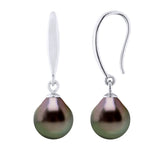 Earrings of Silver 925 and Real Cultured Tahiti Pearls Pear 8-9 mm - Longueur 42 cm
