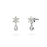 Solid 925 Sterling Silver Pretty & Petite Zircon Drop Earrings in Silver