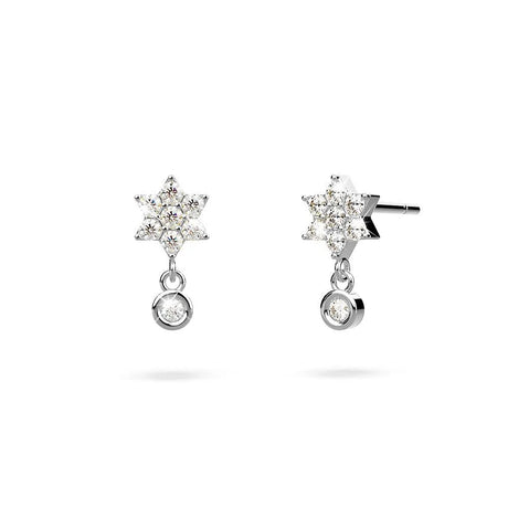 Solid 925 Sterling Silver Pretty & Petite Zircon Drop Earrings in Silver
