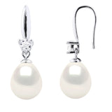 Drop Earrings Freshwater Pearl & Cubic Zirconia White Sterling Silver 8-9mm