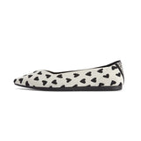 Heart Print Pointed Toe Comfortable Flats - White