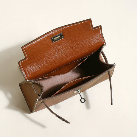 Clifton Palm-Grain Calfskin Top Handle Bag - Brown