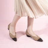 Princess Crystal Pointed Toe Wedge Pumps - Apricot
