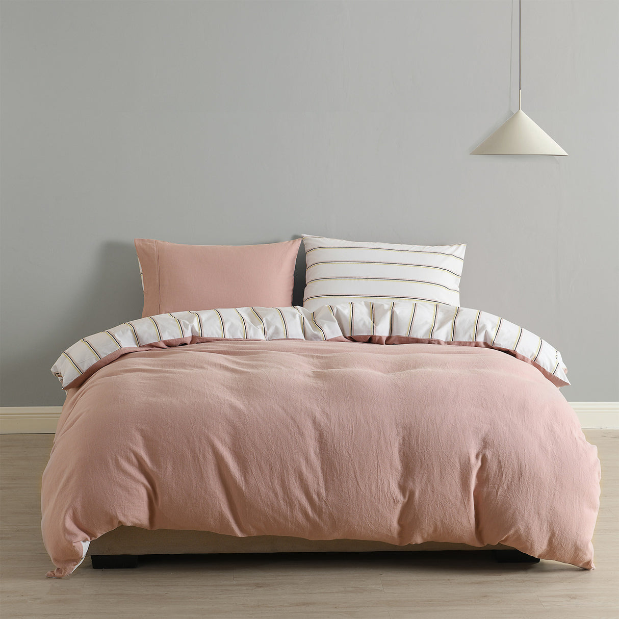 Royal Comfort Hemp Braid Quilt Cover Set - King - Dusk Pink Stripe