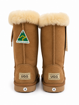 Australian Leather Ugg Tall Fur Cuff Corset Style - Chestnut - AU6