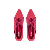 Rhinestone Cross Strap Pointed Toe Knit Flats - Watermelon