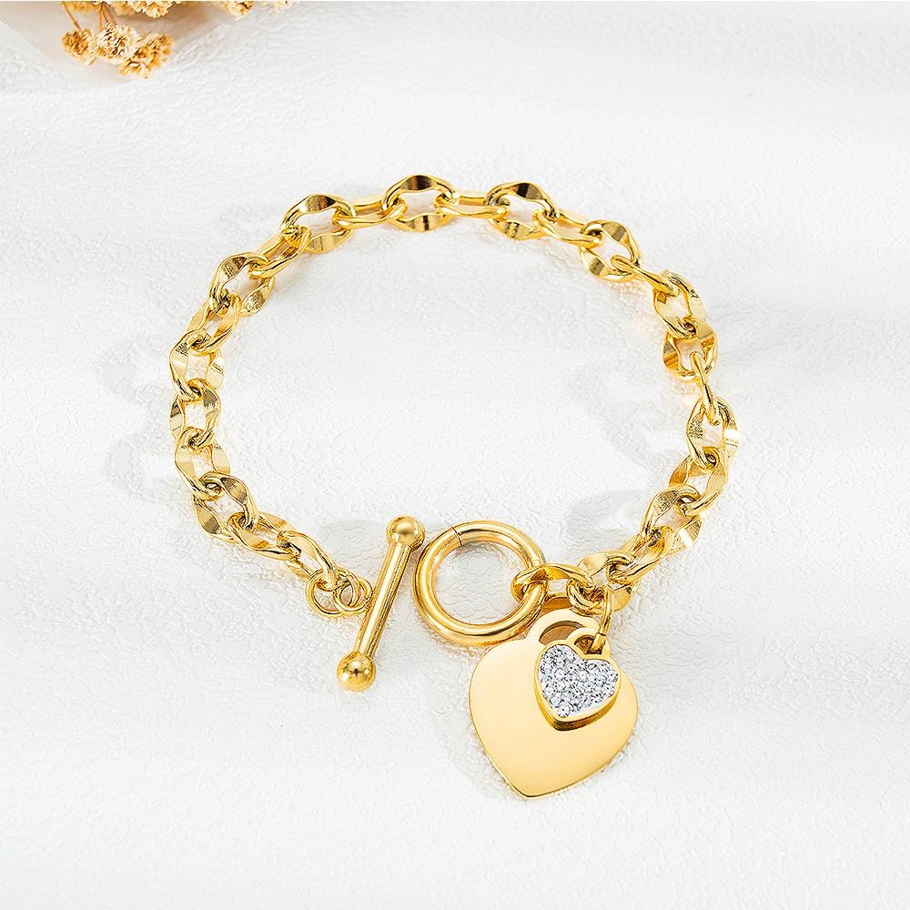 Bullion Gold Diamond cut Belcher Chain T-lock Toggle Bracelet in Gold Layered Steel Jewellery