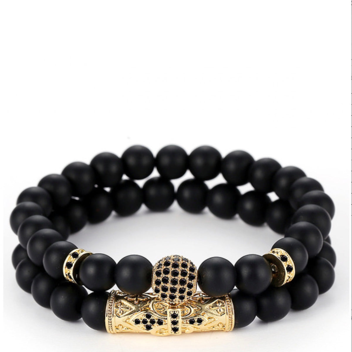 Stephen Oliver 18K Gold Black Onyx & Black Cz Gemstone Bracelet Set