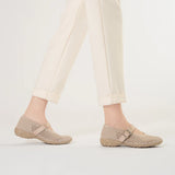 Heart Cutout Breathable Mesh Mary Jane Wedges - Sand