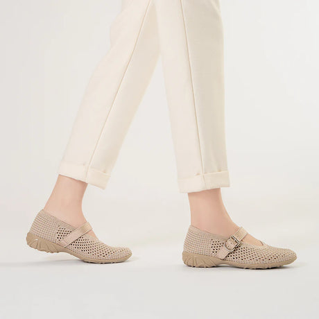 Heart Cutout Breathable Mesh Mary Jane Wedges - Sand