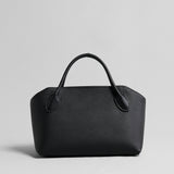Pebbled Leather Structured Bowling Bag - Black
