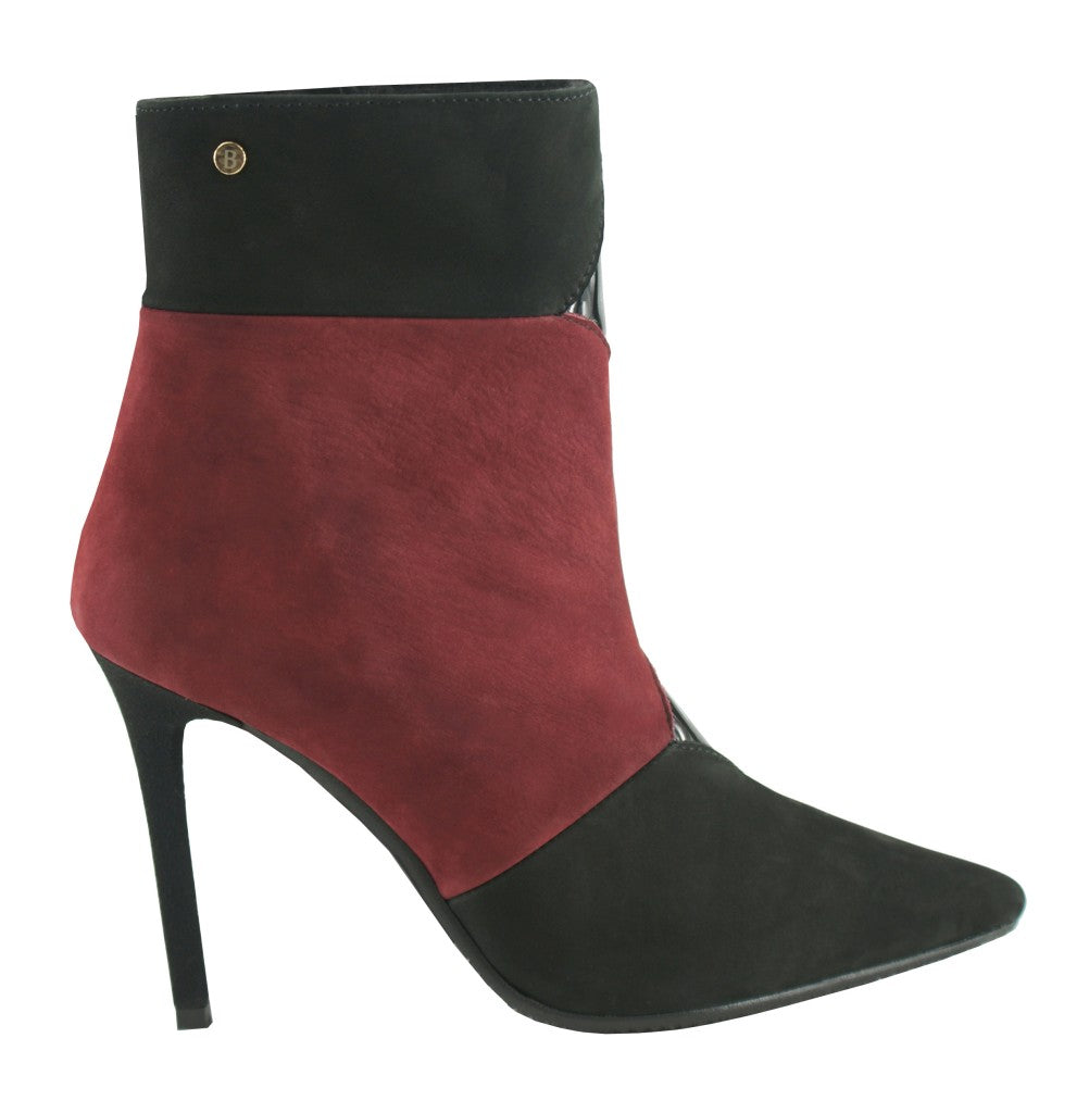 Bosccolo Womens Spike Heel Boots - Maroon/Black Nubuk