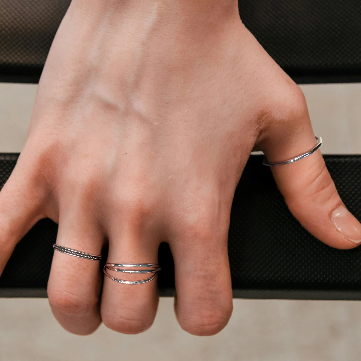 Solid 925 Sterling Silver Oxidized Twisted Line Stackable Ring