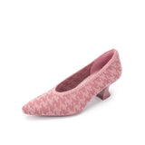 Houndstooth Block Heel Pumps - Pink