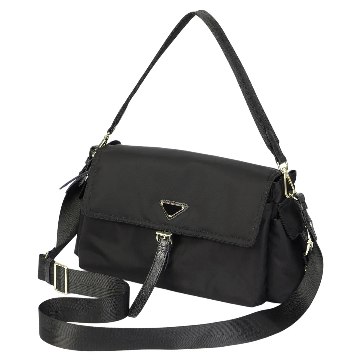 BAMEI Water-Resistant Ballistic Nylon Messenger Bag with Leather Buckle - Black