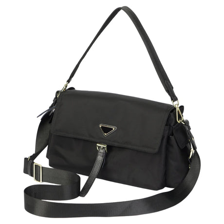 BAMEI Water-Resistant Ballistic Nylon Messenger Bag with Leather Buckle - Black