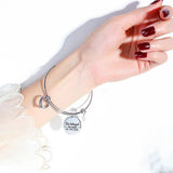 Bullion Gold She Believed She Could Heart Charm White Gold Layered Tubular Adjustable Inspirational Bangle