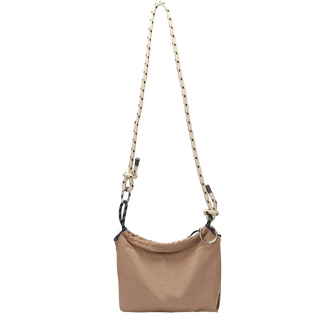 BAMEI Recycled Nylon Mini Crossbody Bag with Cat Print & Braided Rope Strap - Mocha