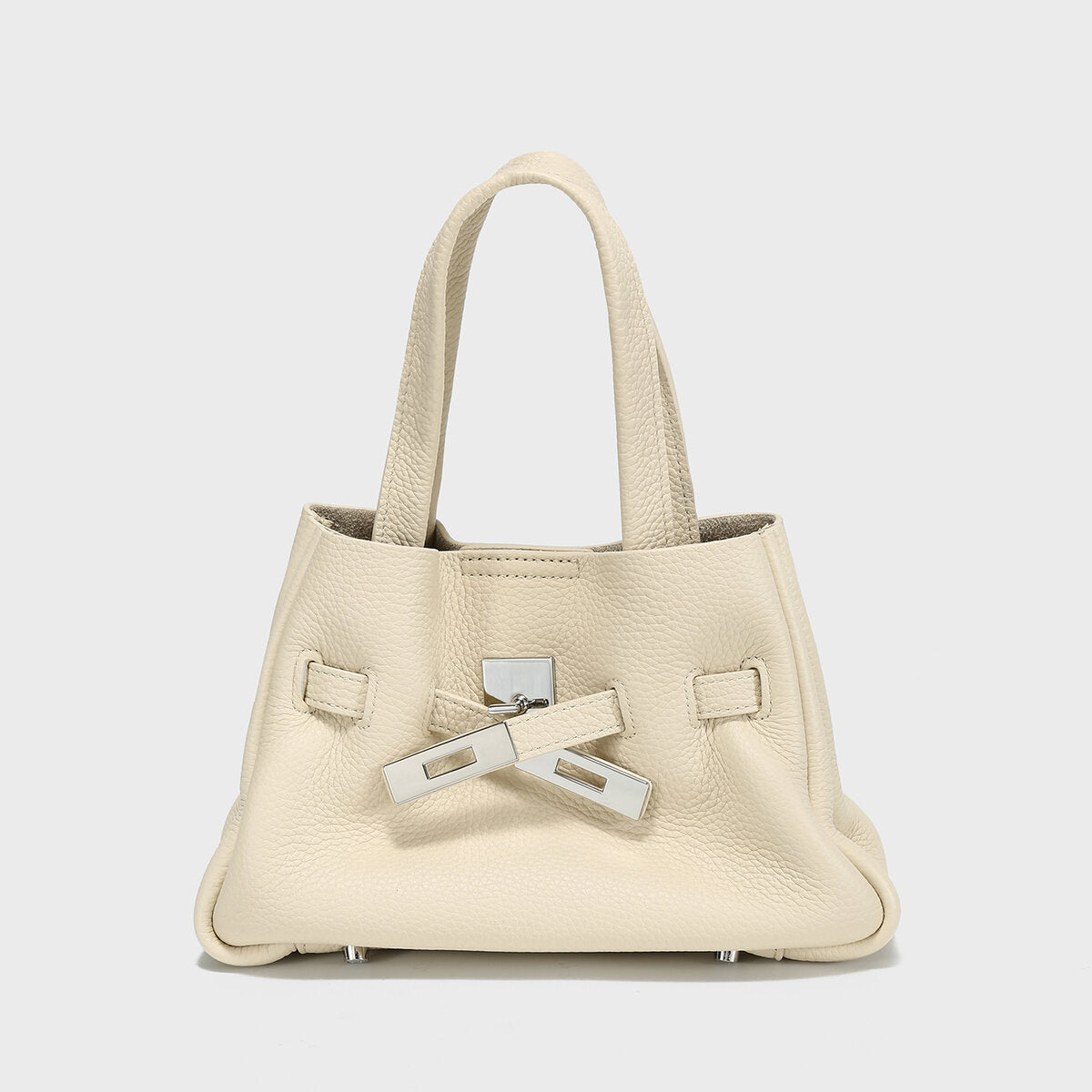 Togo Leather Structured Tote - Ivory