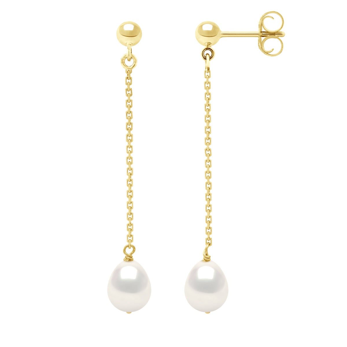 Earrings Real Cultured Freshwater Pearls Pear 7-8 mm - Natural Pearl White - Longueur 42 cm