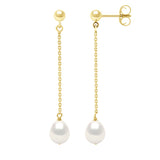 Earrings Real Cultured Freshwater Pearls Pear 7-8 mm - Natural Pearl White - Longueur 42 cm