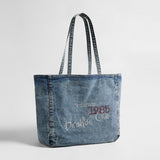Vintage Washed Denim Large Capacity Tote - Denim