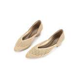Open Weave Pointed Toe Wedge Work Shoes - Beige