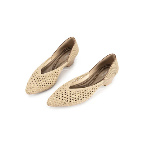Open Weave Pointed Toe Wedge Work Shoes - Beige