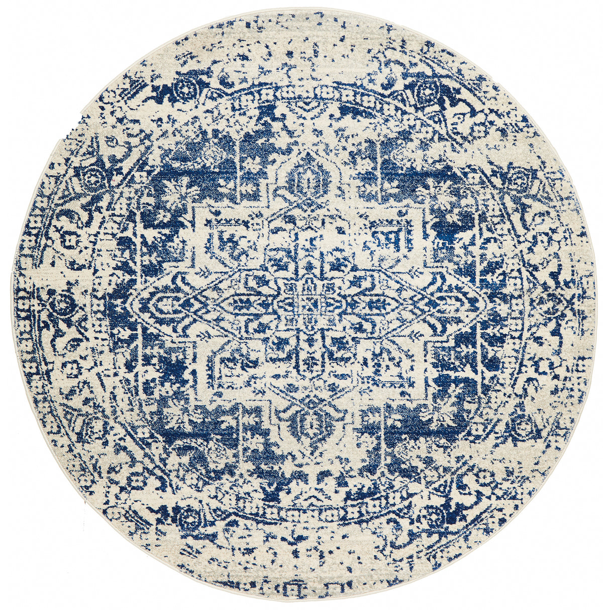Evoke 253 White Navy Round Rug