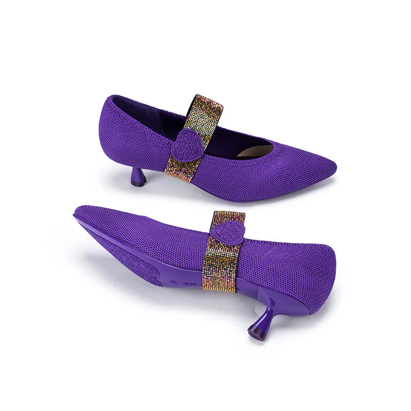 Belle Detachable Strap Mary Jane Heels - Purple