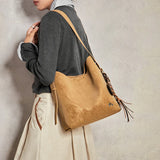 Nalandu Vintage Leather Large Capacity Tote Bag - Camel