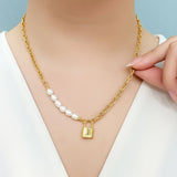 Bullion Gold Elinor Freshwater Baroque Pearls Lock-Pendant Necklace