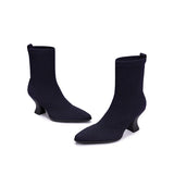 Pointed Toe Knit Sock Boots - Navy