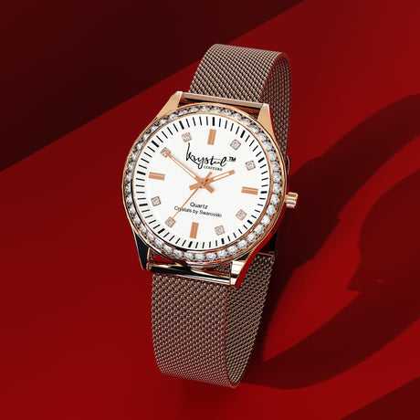 Boxed Krystal Couture Sensational Lux Watch with Ring Set Embellished Crystals from SWAROVSKI® in Rose Gold