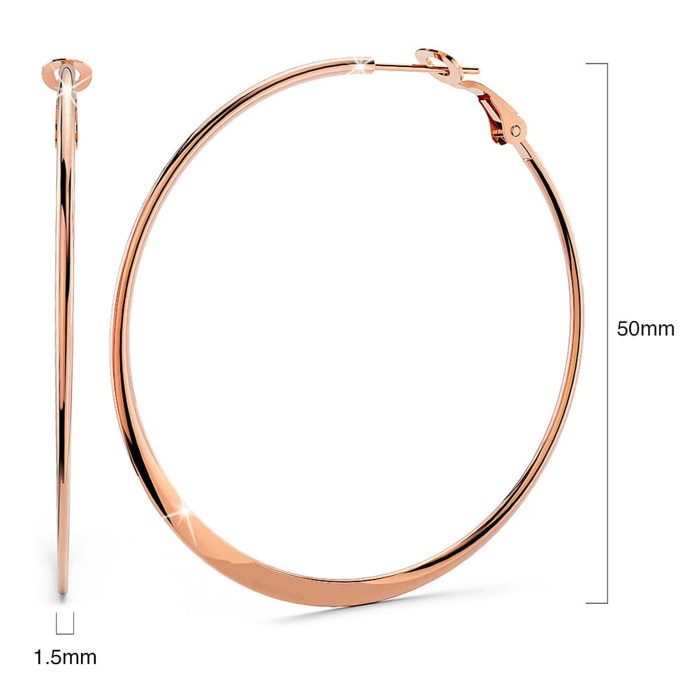 Bullion Gold Semi Flattened Hoop Earrings 50mm