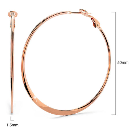 Bullion Gold Semi Flattened Hoop Earrings 50mm