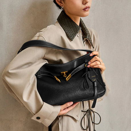Nalandu Luxe Fortune Chime Slouch Shoulder Bag - Black