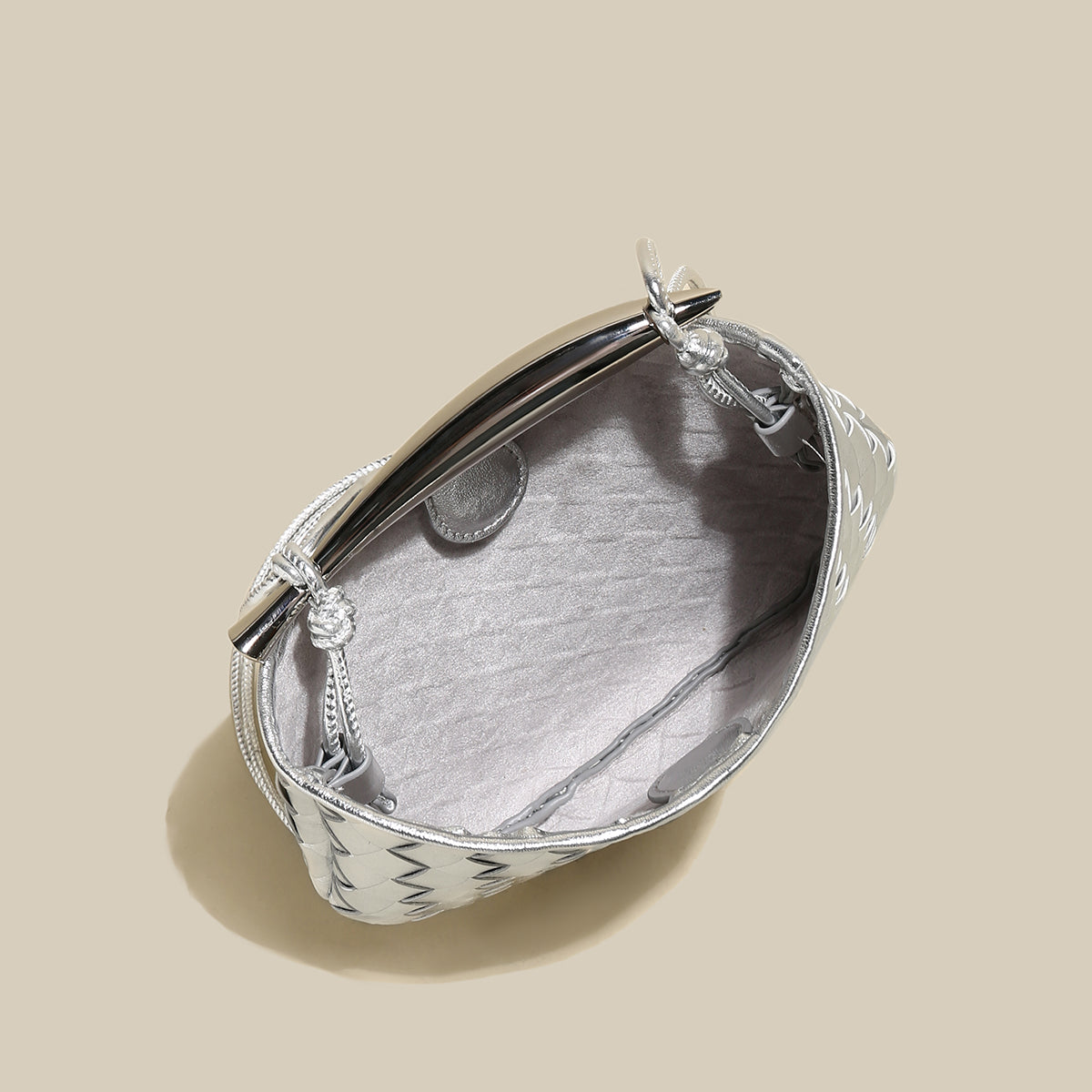 Sculpted Riviera Woven Leather Hobo Bag - Silver