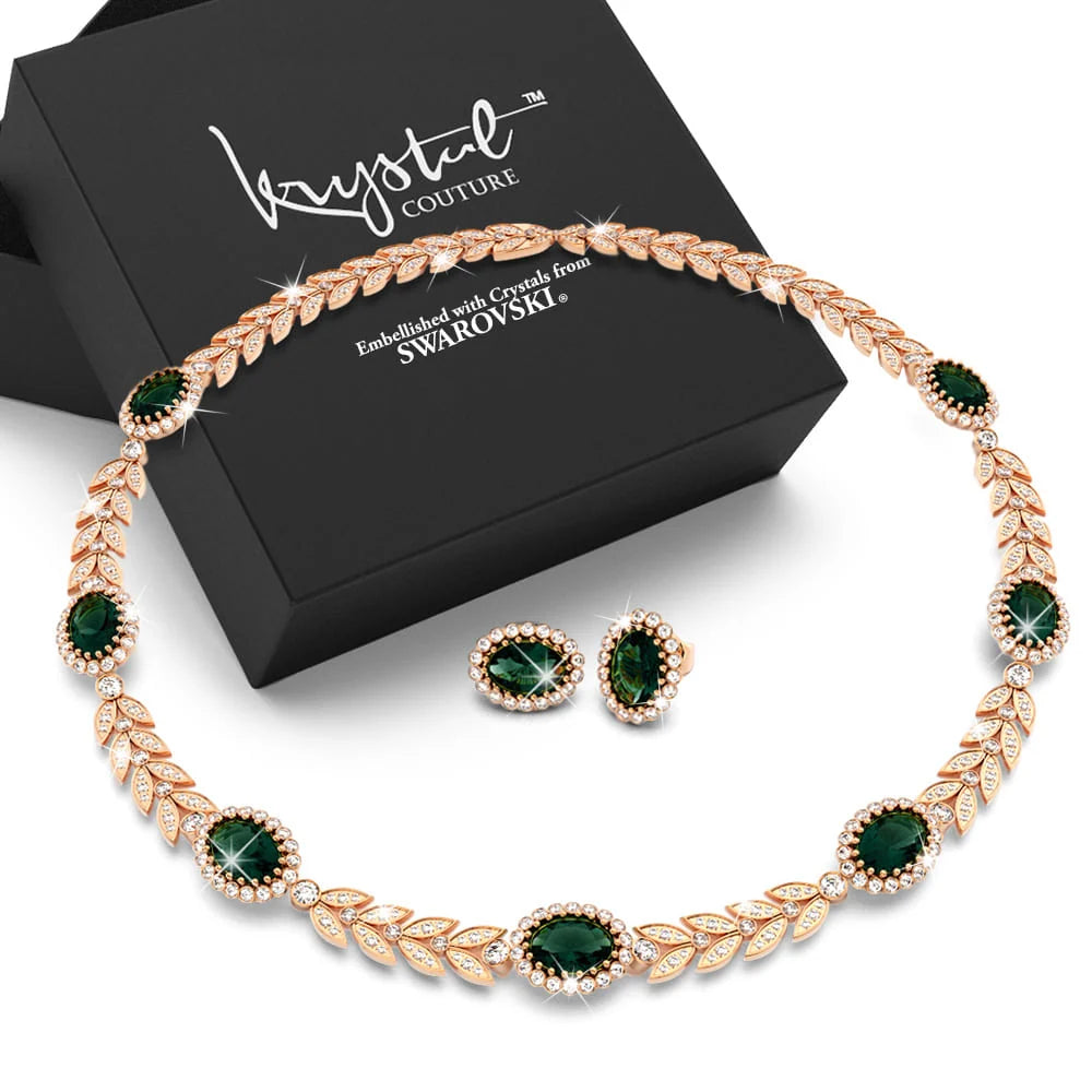 Boxed Georgina Necklace and Earrings Set Emerald Embellished with Swarovski® Crystals
