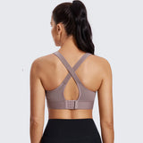 Zip Front Large Padded High Impact Sports Bra - Mocha