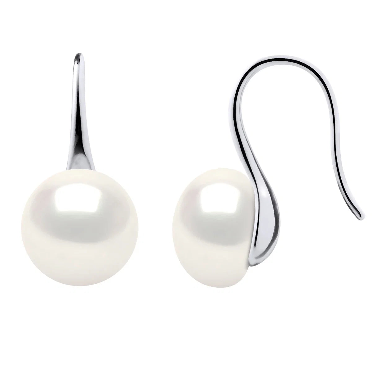 Earrings Button Freshwater Pearl White Sterling Silver 9-10mm Hook
