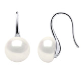 Earrings Button Freshwater Pearl White Sterling Silver 9-10mm Hook
